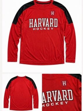 Harvard Hockey Long Sleeve Dry Fit Tee | Kids L 10-12 | Red Black | Athletic